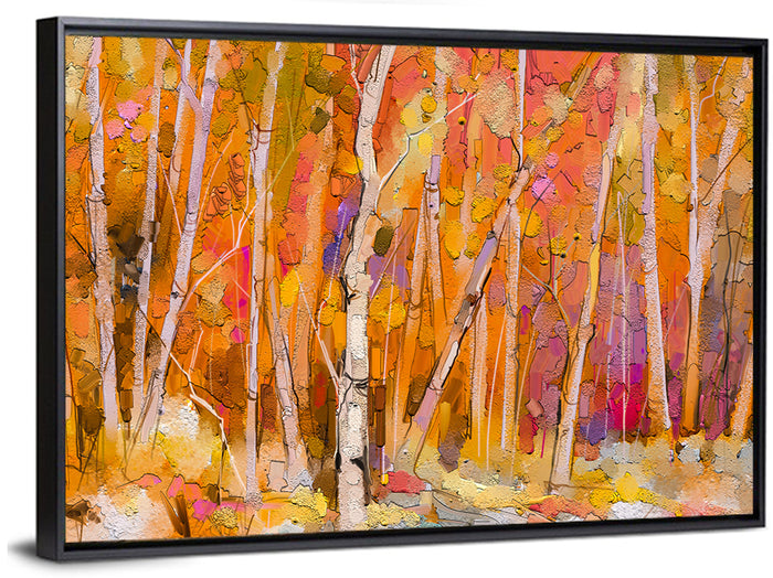 Autumn Birch Grove Painting Wall Art as a framed canvas