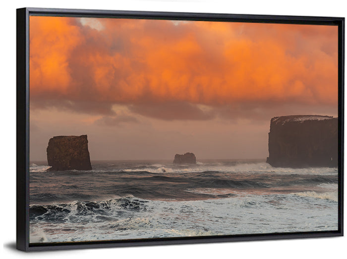 Dyrholaey Sunrise Seascape Wall Art as a framed canvas
