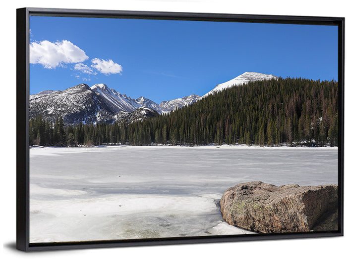 Bear Lake Winter View Wall Art as a framed canvas