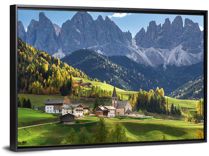 Santa Maddalena Autumn Village Wall Art as a framed canvas