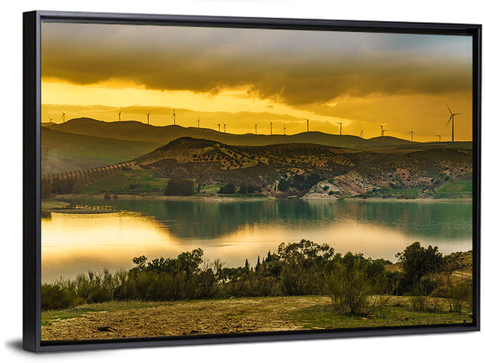 Andalucia Wind Farm at Golden Hour Wall Art as a framed canvas