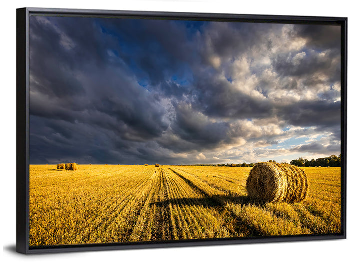 Hay Bale at Golden Hour Wall Art as a framed canvas