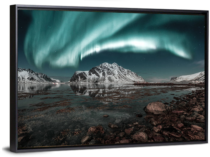 Lofoten Aurora Reflection Wall Art as a framed canvas
