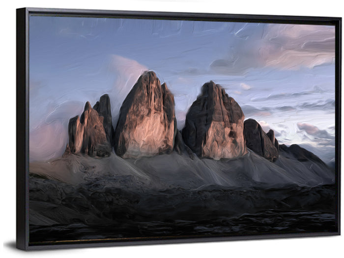 Tre Cime at Dusk Wall Art as a framed canvas