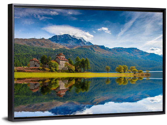 Lake Silvaplana with Crap Da Sass Wall Art as a framed canvas