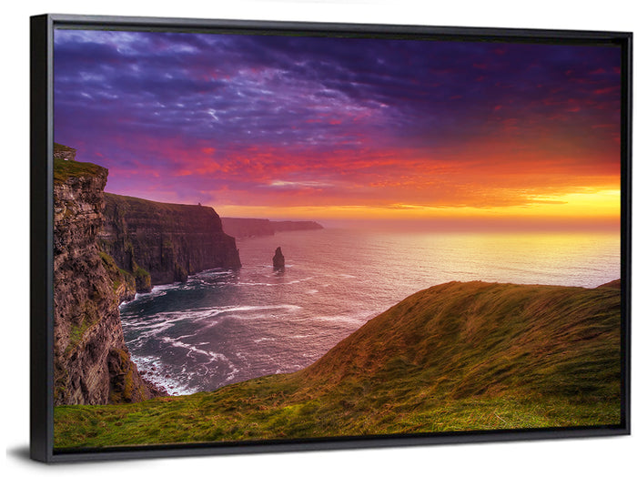 Cliffs of Moher Sea Stack at Sunset Wall Art as a framed canvas
