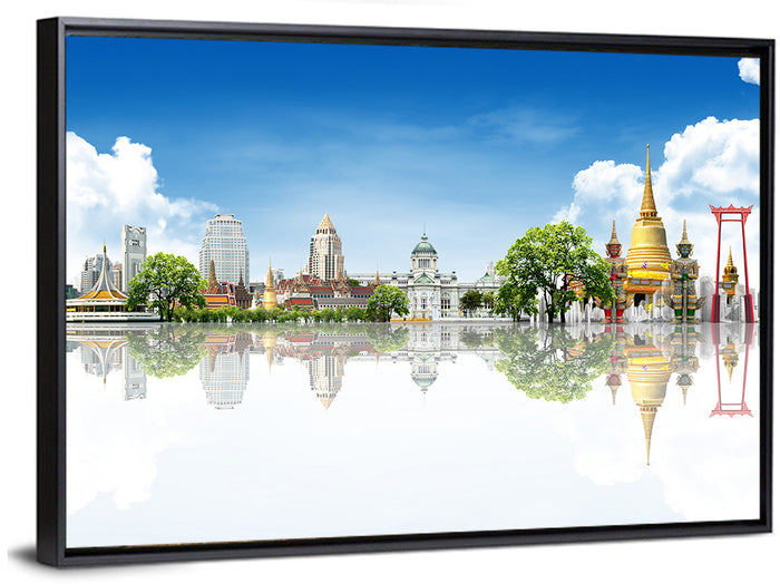 Bangkok Landmarks Reflection Scene Wall Art as a framed canvas
