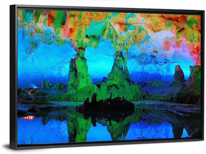 Guilin Led Lit Cave Reflection Wall Art as a framed canvas