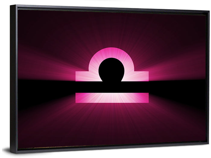 Libra Symbol Neon Glow Wall Art as a framed canvas
