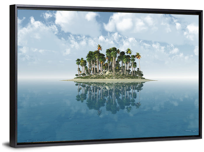 Tropical Island Mirror Reflection Wall Art as a framed canvas