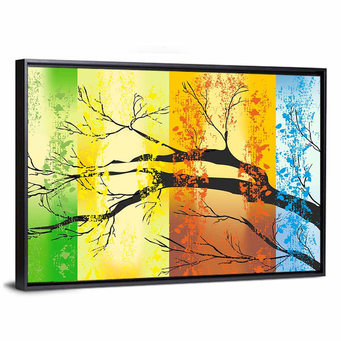 Four Seasons Tree Silhouette Wall Art as a framed canvas