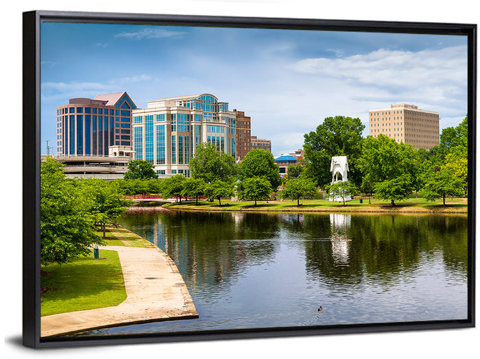 Big Spring Park Skyline, Huntsville Wall Art as a framed canvas