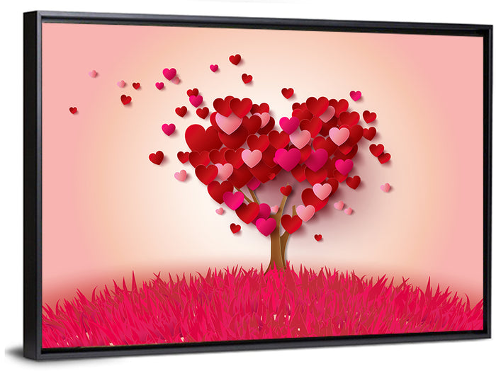 Whimsical Heart Tree Illustration Wall Art as a framed canvas