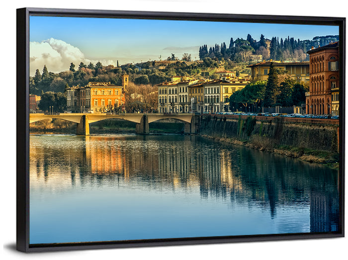 Golden Hour Florence Over the Arno River Wall Art as a framed canvas