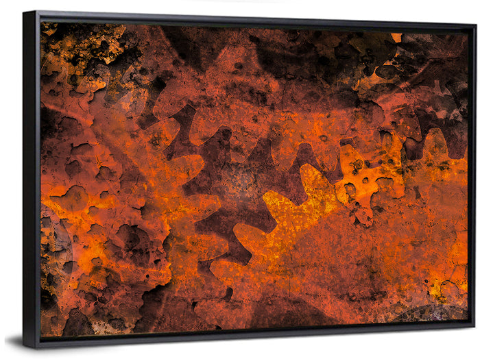 Weathered Gears Study Wall Art as a framed canvas