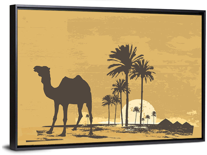 Giza Camel Silhouette Wall Art as a framed canvas