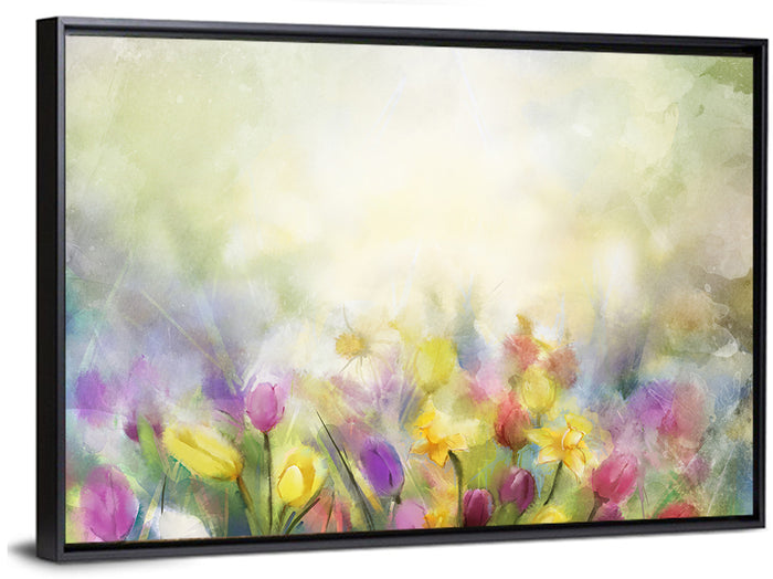 Soft Focus Tulip Meadow Wall Art as a framed canvas