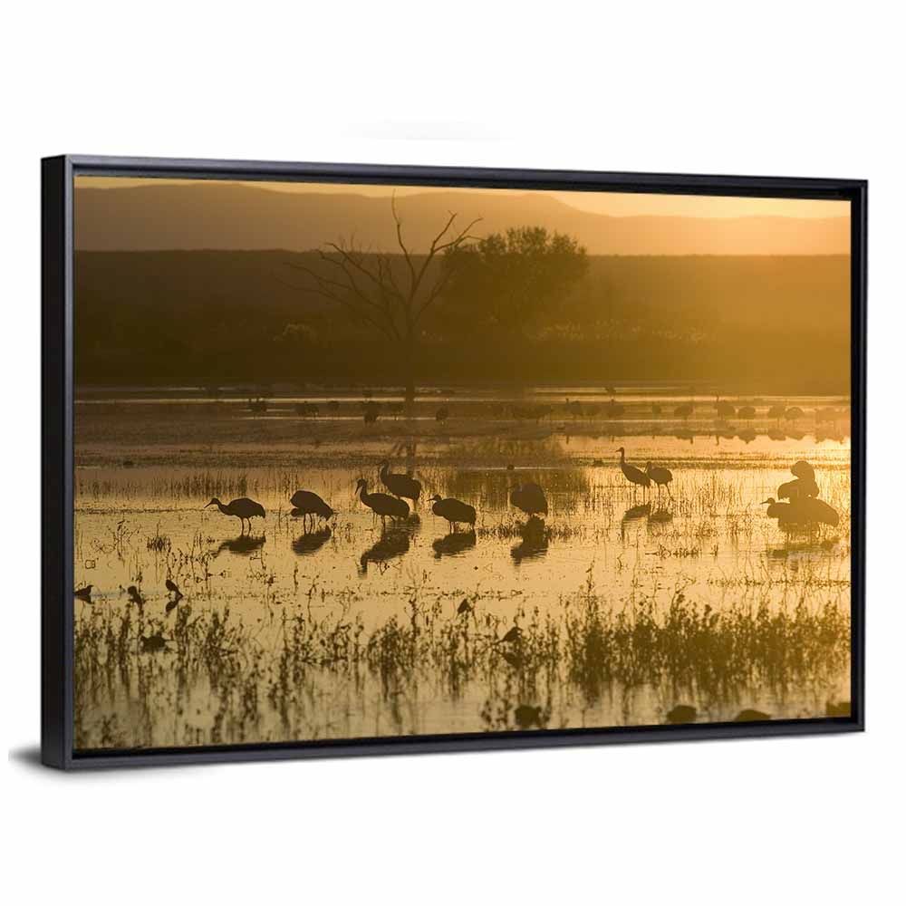 Sandhill Cranes On Lake Wall Art