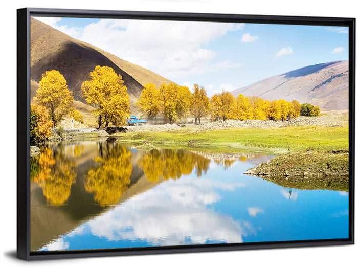 Chanxi Autumn Reflection Road Wall Art as a framed canvas