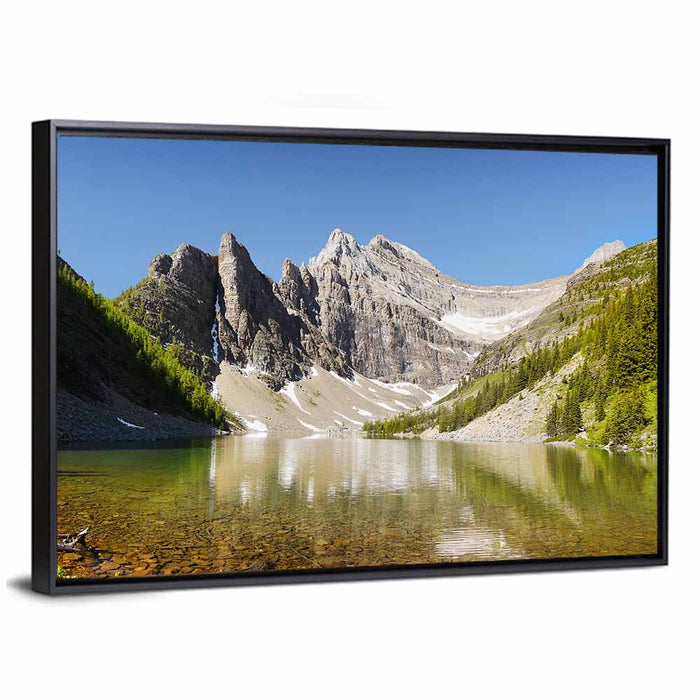 Lake Agnes Reflection Wall Art as a framed canvas