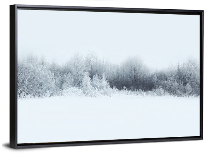 Frosted Winter Forest Wall Art as a framed canvas