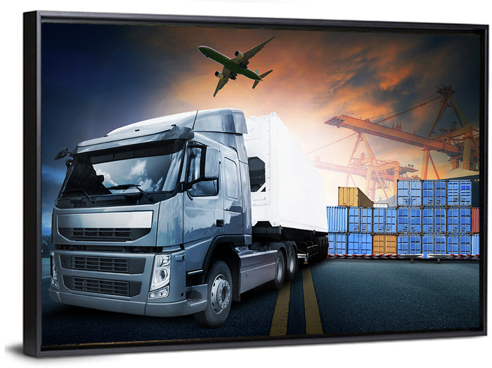 Sunset Freight Terminal Truck Scene Wall Art as a framed canvas