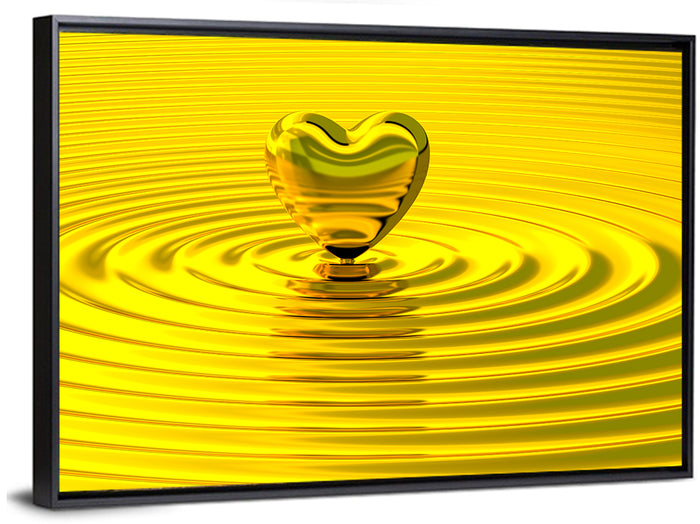 Golden Heart Ripples Wall Art as a framed canvas