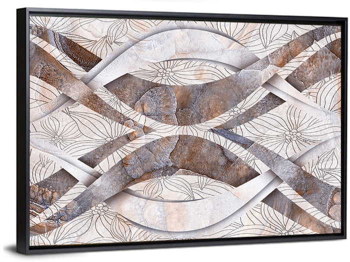 Waving Stone with Line Flowers Wall Art as a framed canvas