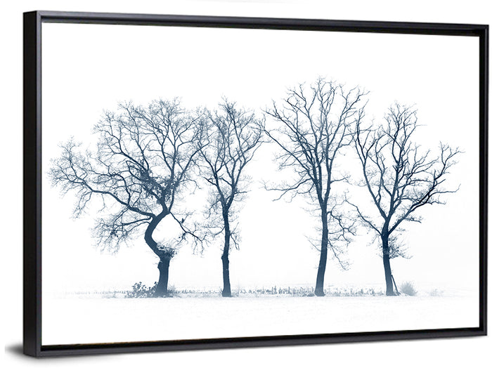 Four Bare Trees in Winter Wall Art as a framed canvas