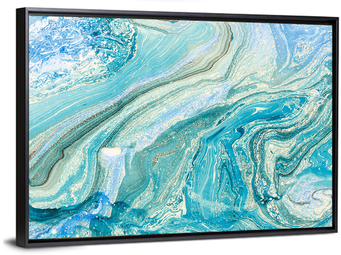 Aqua Marble Swirls with Silver Accents Wall Art as a framed canvas