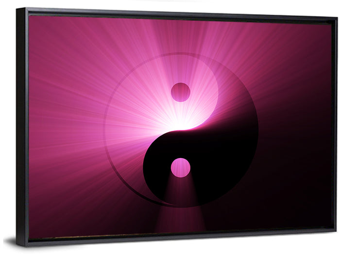 Magenta Yin Yang Symbol Wall Art as a framed canvas