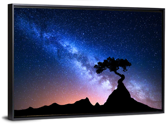 Milky Way Over Mountain Ridge Wall Art as a framed canvas