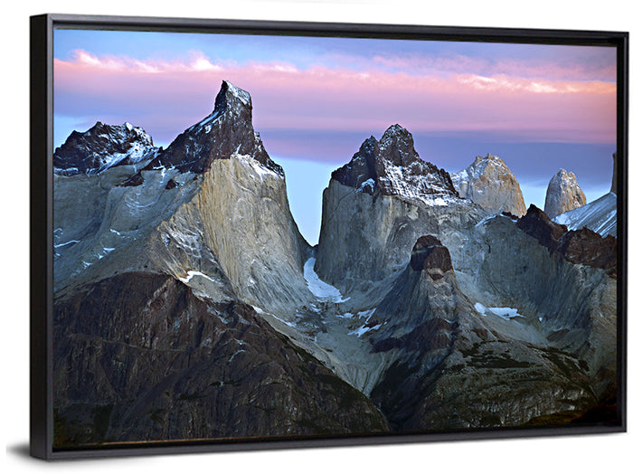 Los Cuernos Peak Valley, Torres Del Paine Wall Art as a framed canvas