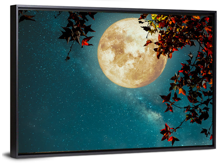 Autumn Moon with Milky Way Wall Art as a framed canvas