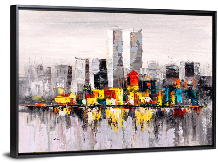 Abstract Skyline with Water Reflection Wall Art as a framed canvas