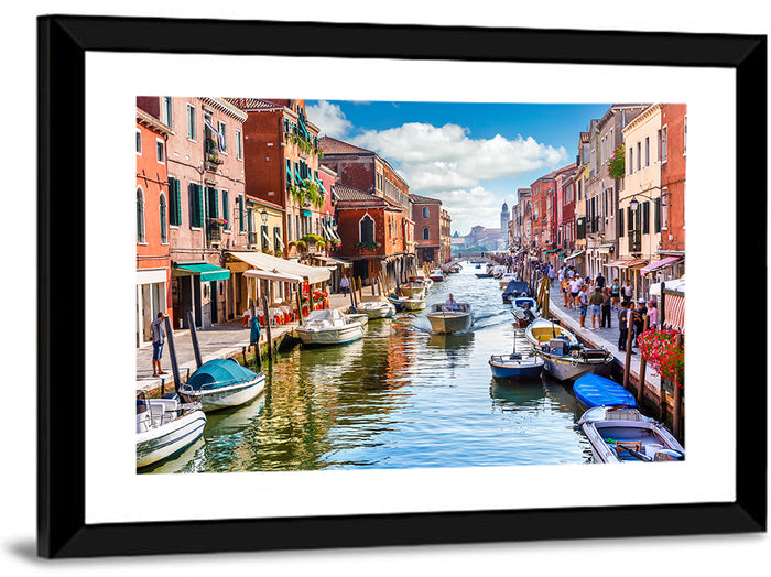 Sunlit Burano Canal, Venice Wall Art as a framed print