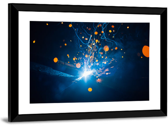 Welding Sparks Close-up Wall Art as a framed print