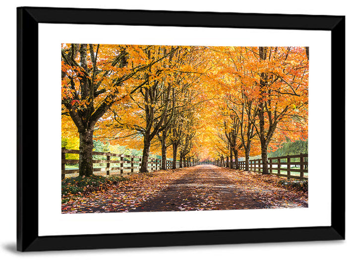 Maple Lane in Autumn Wall Art as a framed print