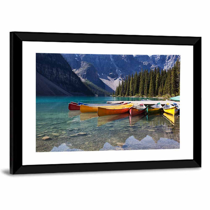 Canoes at Moraine Lake Wall Art as a framed print