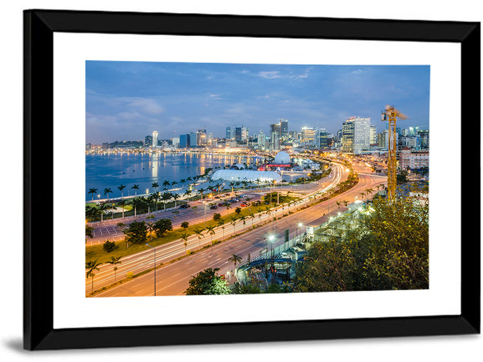 Luanda Bay Twilight Skyline Wall Art as a framed print