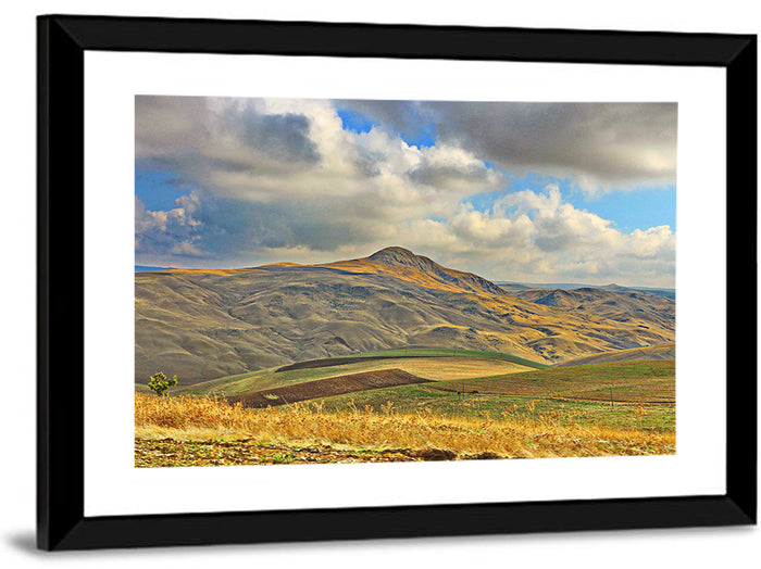 Shamakhi Valley Harvest Fields Wall Art as a framed print