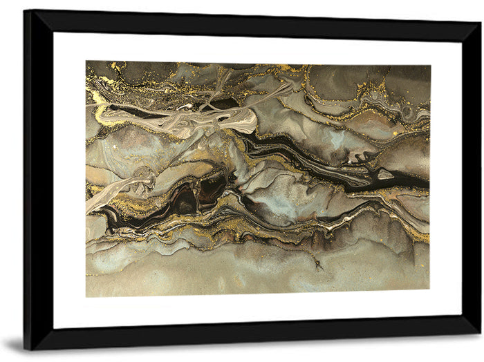 Golden Marbled Texture Wall Art as a framed print