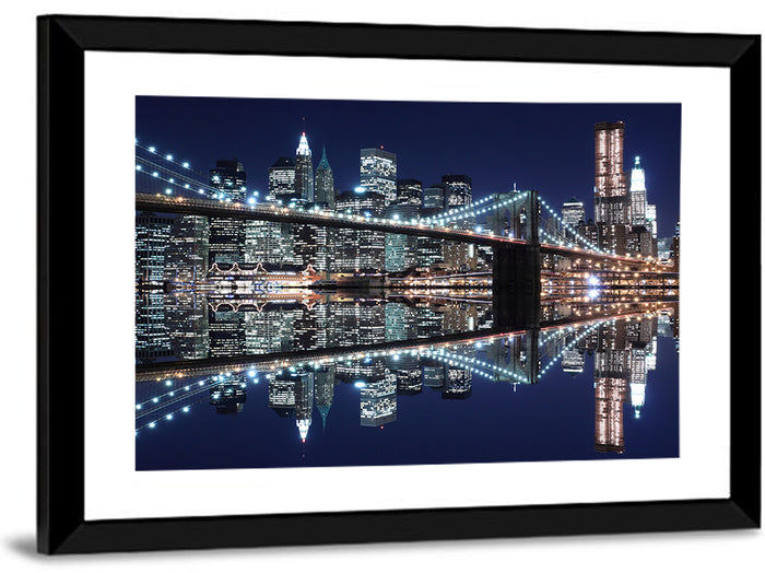 Brooklyn Bridge Symphony at Night Wall Art as a framed print