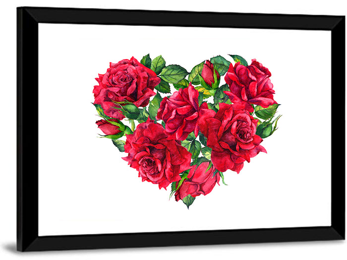 Watercolor Rose Heart Wall Art as a framed print