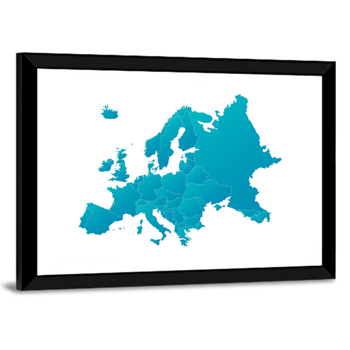Teal Gradient Europe Map Wall Art as a framed print