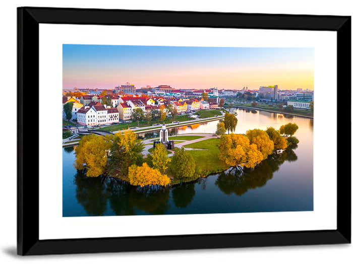 Minsk Island of Tears Golden Dusk Wall Art as a framed print
