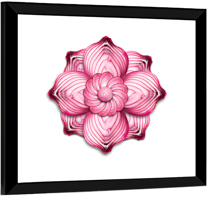 Red Onion Mandala Floral Pattern Wall Art as a framed print