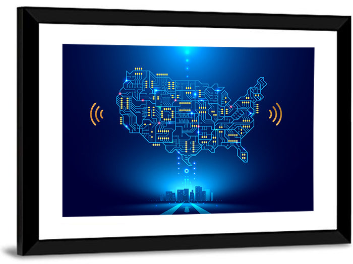 USA Circuit Map Wall Art as a framed print