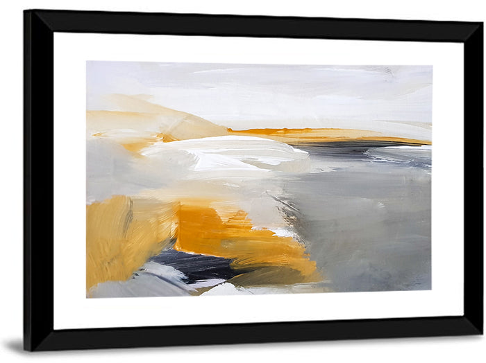 White Coastal Abstract Landscape Wall Art as a framed print