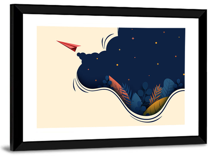 Paper Airplane in Flight Wall Art as a framed print